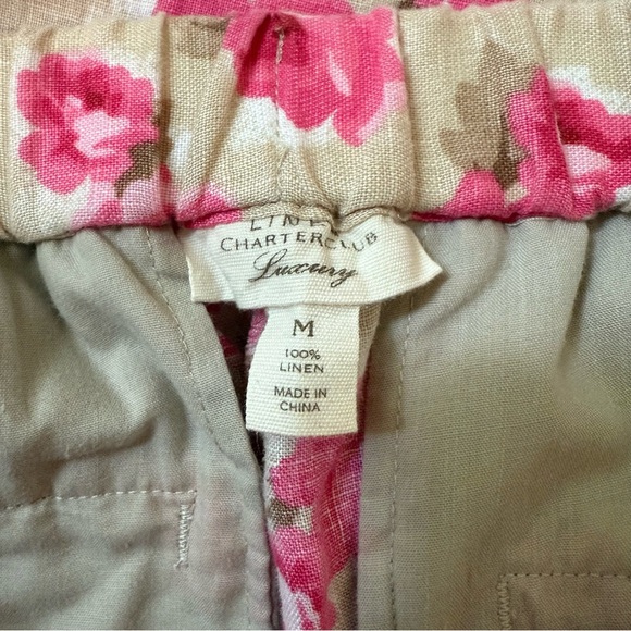 NWOT Linen Charter Club Luxury Beige and Pink Floral Long Summer Pants, size M - Picture 8 of 11